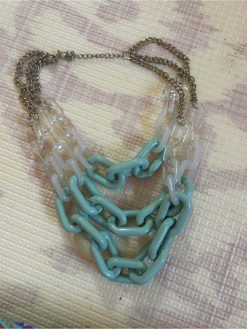 BaubleBar Mint Green and Clear Acrylic Link Triple Strand Necklace